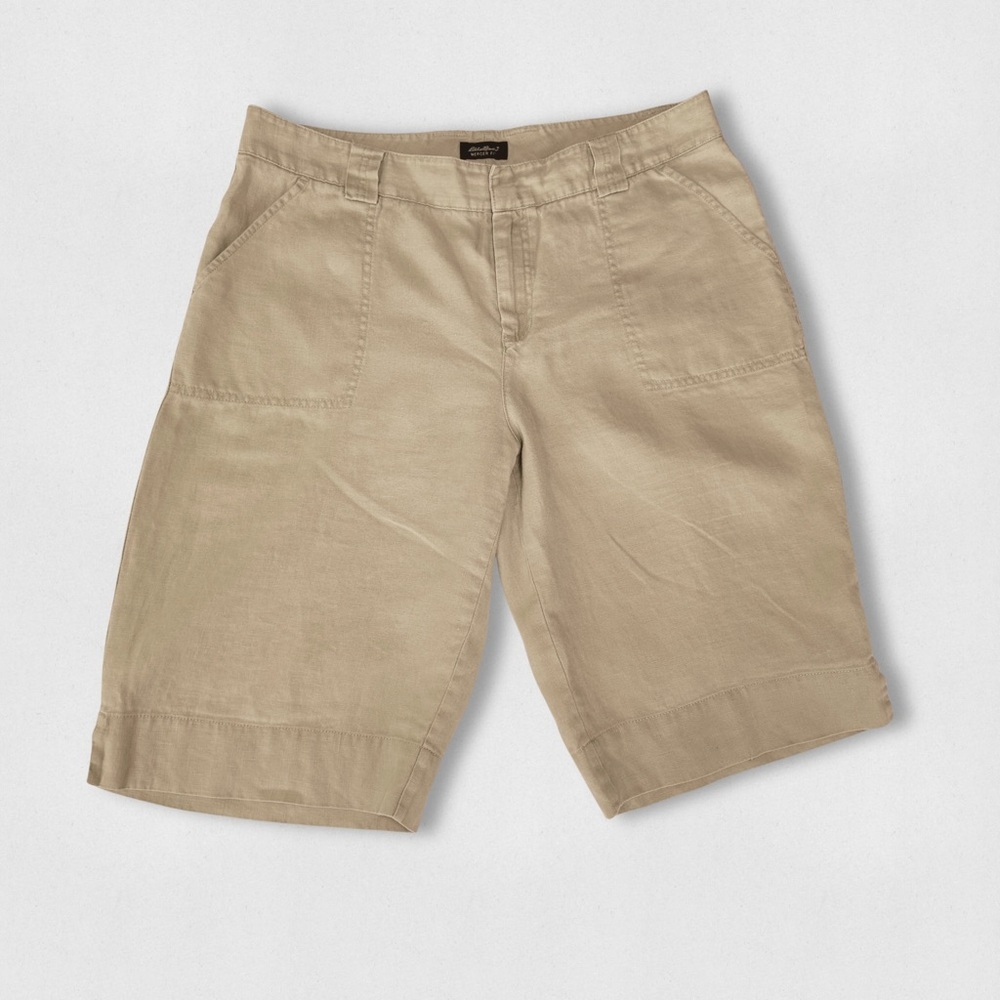 Eddie Bauer 100% Linen Beige Bermuda Shorts Relaxed Fit 14 Effortless Neutral